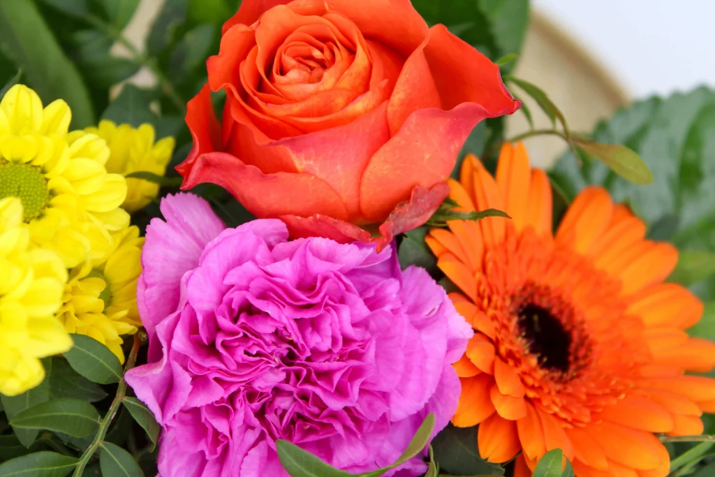 Nahaufnahme von einem Blumenstrauß zum Geburtstag